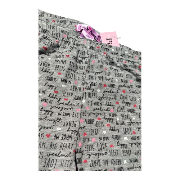 Pink Angel Girls 10-12 Grey Heart/Wake Me/Crown Sleep Pants - Picture 3 of 7